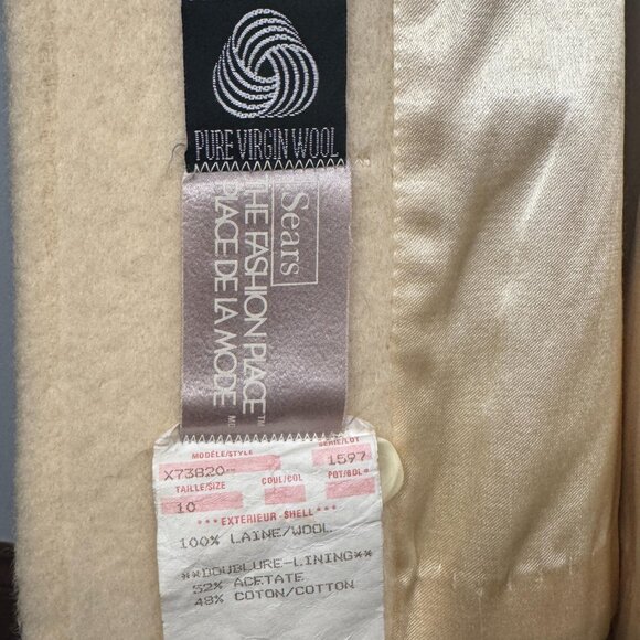 Vintage 70s Wool Trench, Cream Long Belted Overcoat, Pure Virgin Wool Peacoat - Picture 7 of 9